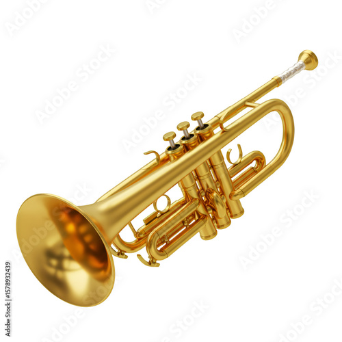 Isolated Golden Trumpet Brass Wind Instrument Musical Instrument 3D