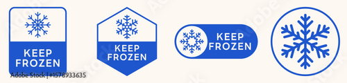 Keep Frozen Vector Sign. Frozen Product Label Isolated. Set of Badges. Snowflake Icon