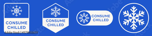 Consume Chilled Vector Sign. Label Isolated. Set of Badges. Snowflake Icon