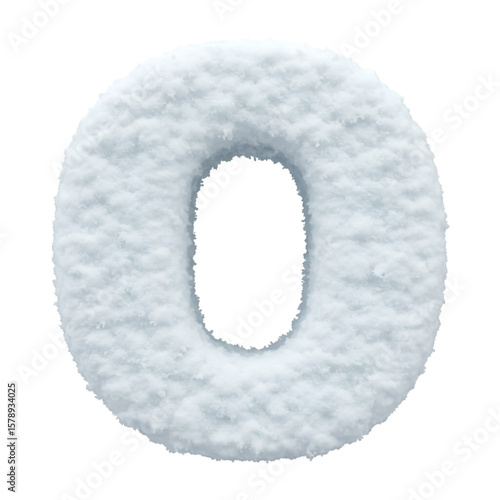 Isolated Number Zero Covered in Snow White Winter Alphabet Sign