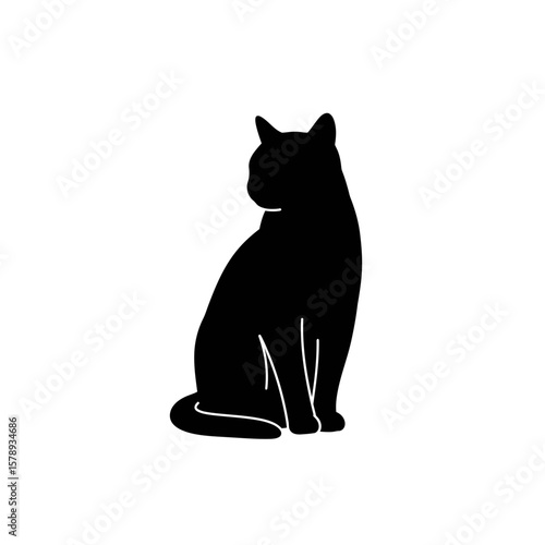 Silhouette of a Cat: The sleek silhouette of a domestic cat sits gracefully, its form rendered in pure black against a simple backdrop.