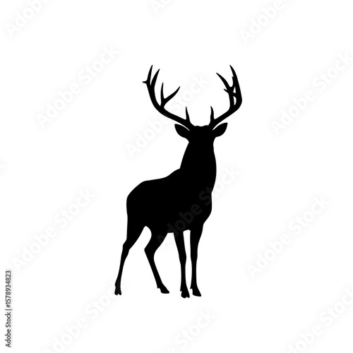 Majestic Silhouette of a Stag: An imposing stag stands tall, its silhouette against a pristine background, showcasing its magnificent antlers and commanding presence.