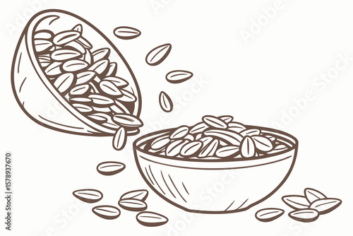 Hand Drawn Bowl of Oat Flakes with Cereal – Line Art Illustration
