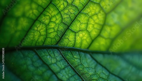 Macro shot verdant leaf veins form intricate roadmap. Lush green wallpaper, nature artistry reveals hidden world. Fine detail macro lens, eco concept background.