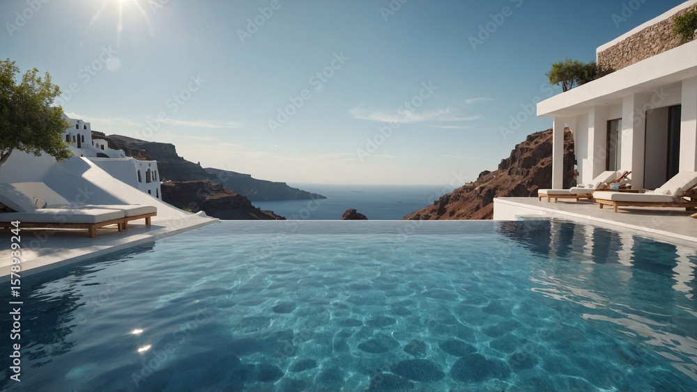 Fototapeta premium luxury swimming pool in santorini. 3d rendering
