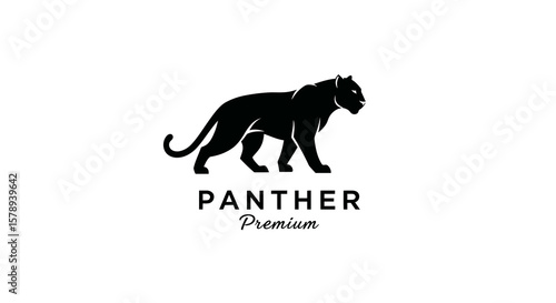 Majestic Black Panther Silhouette: Elegant, Powerful Walking Pose, Premium Logo Design
