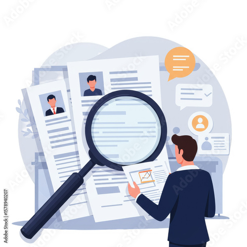Illustration Job Search Magnifying Glass Resume Candidate Review