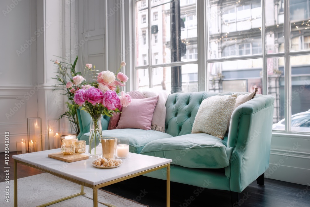 Naklejka premium Soft Textures & Warm Light, Living Room Bliss