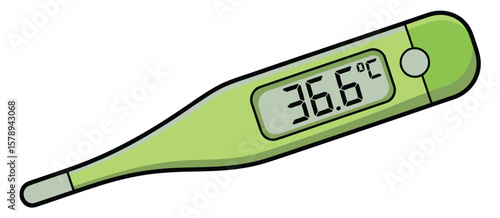 Digital thermometer displaying 36 6 degrees celsius on a white background