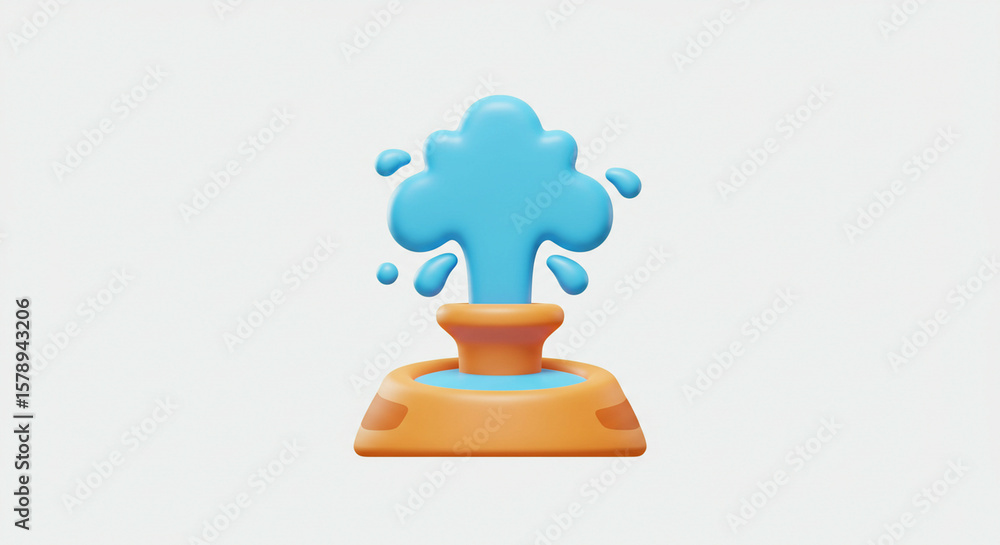 3D rendering of a water fountain in light orange and blue against a white background 3D rendering of a water fountain in light orange and blue against a white background