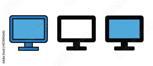 Three flat design computer monitors with blue screens and one blank screen