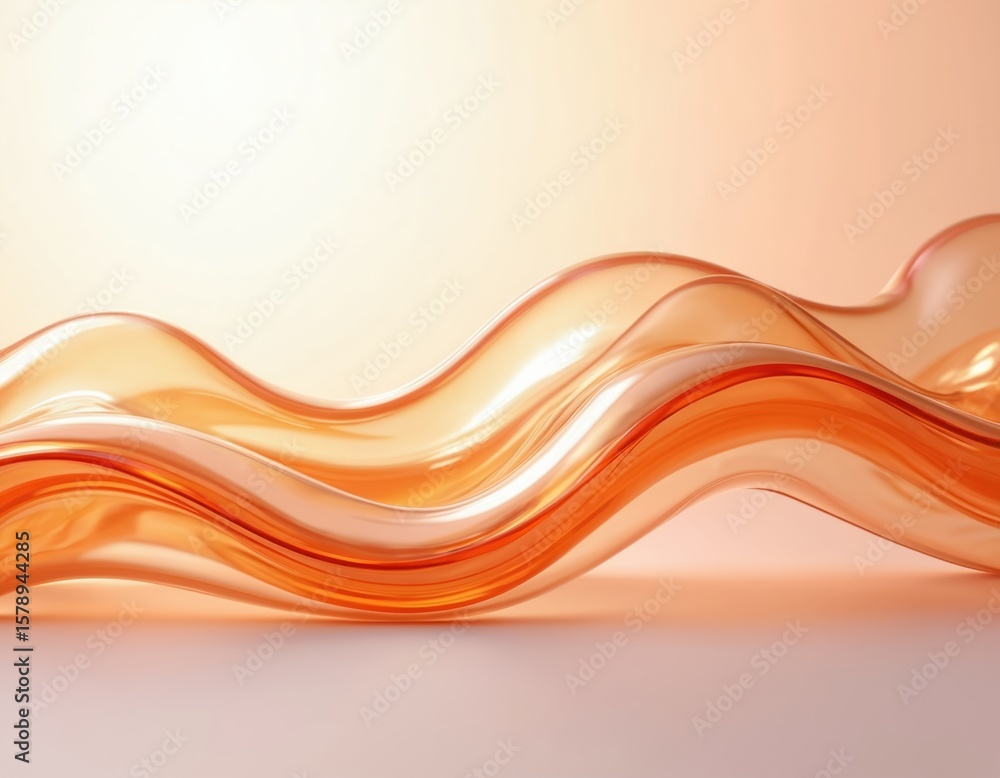 Fototapeta premium Abstract illustration of orange glass waves creating dynamic effect. Soft, smooth background. Modern design features fluid transparent shapes, ideal for projects related to art, design, tech,