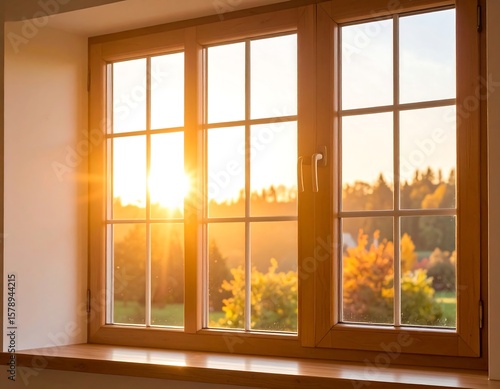 Golden sunset through a window