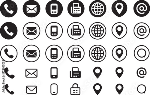 Collection of communication and contact icons in various styles