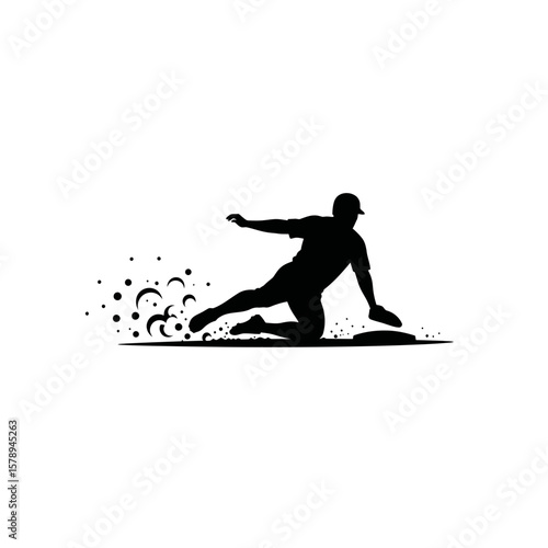 Baseball Silhouette in Action: A dynamic baseball silhouette, frozen mid-action, slides into a base, encapsulating the energy and competitiveness of the sport.