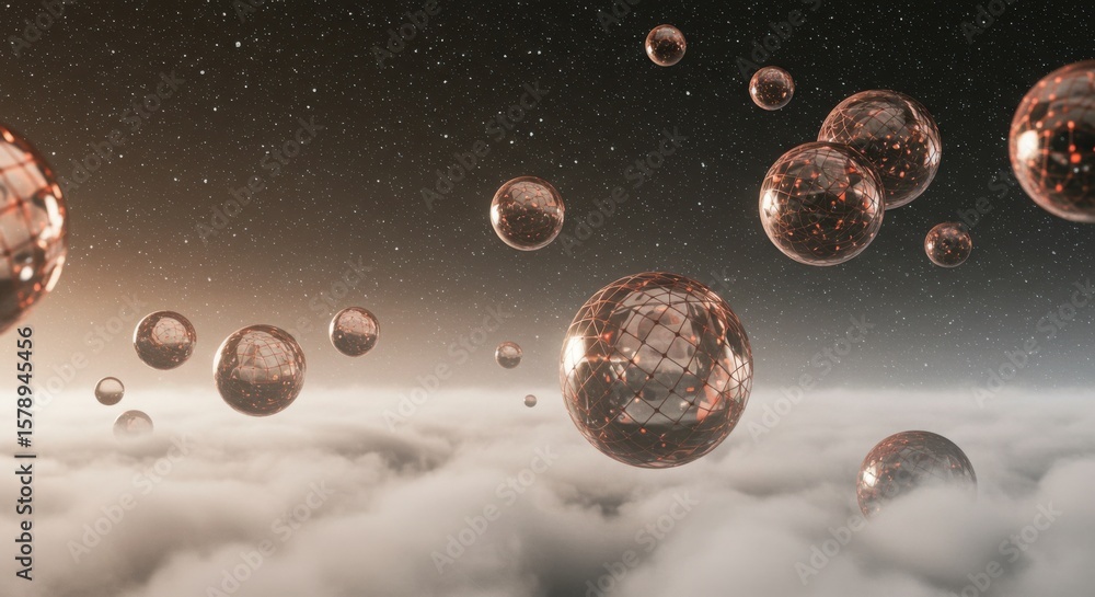 Naklejka premium Floating Glass Spheres Above Cloudscape