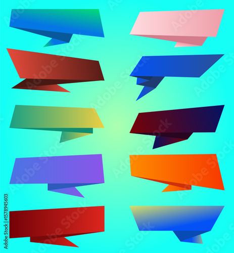 Set of different origami style Ribbons, Banners, badges, Labels Design Elements