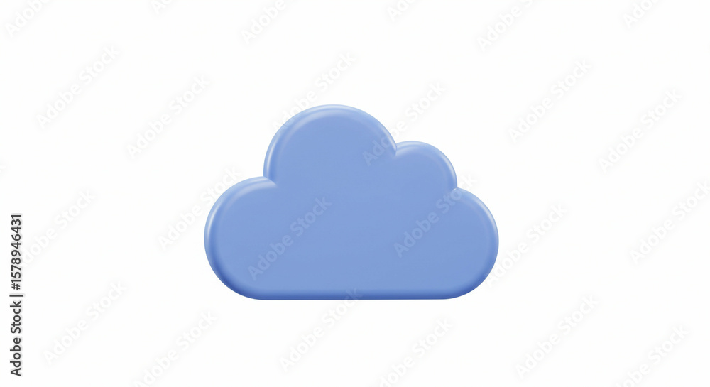 A periwinkle 3D cloud with rounded edges hovers on a plain white background A periwinkle 3D cloud with rounded edges hovers on a plain white background