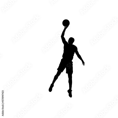 Basketball Silhouette: A dynamic silhouette captures the essence of athleticism, showing a basketball player launching for a skillful shot, embodying movement and competition.