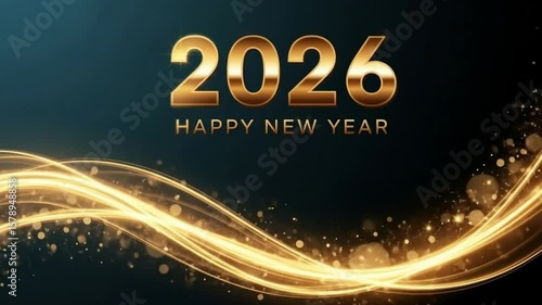 Animated 2026 happy new year gold text background