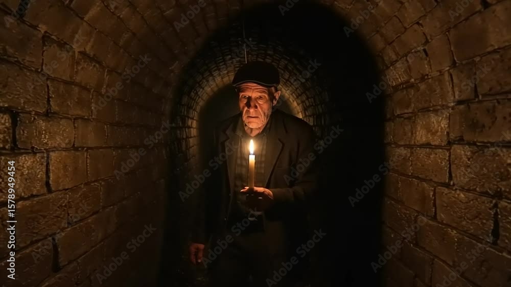 Old Man with Candle, and Brick Tunnel. Old Man with Candle, and Brick Tunnel.