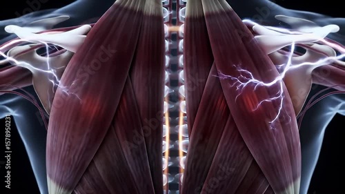 Spinal cord and back muscles with electrical activity