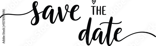Save the date calligraphy text with heart on white background art
