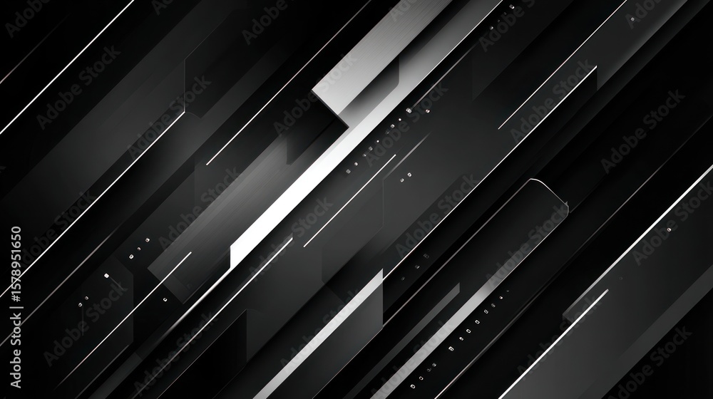 Obraz premium Dynamic black and silver rectangular shapes cascade diagonally across a dark background