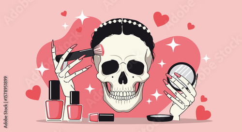 Chic sugar skull beauty illustration for Halloween makeup tutorials, cosmetic promotions, and festive art 