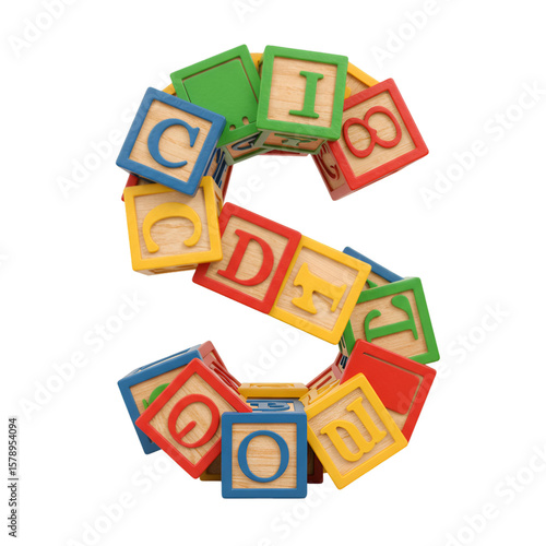 Illustration of Letter S Made of Colorful Wooden Alphabet Blocks Toys