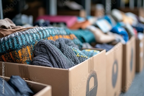 Close-up of boxes of belongings preparing to donate to charity, reflecting acts of kindness and environmental sustainability, Generative AI