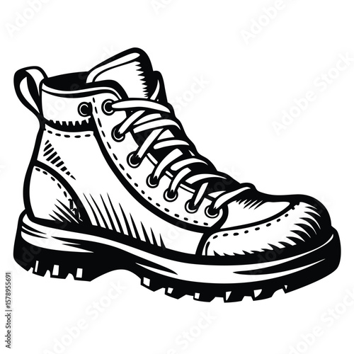 Black and white hiking boot illustration footwear shoe