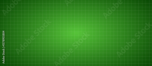 Green Grid Background with Soft Gradient Light, Center Geometric Blueprint Texture Square Mesh Pattern in Digital Technology Vector Illustration