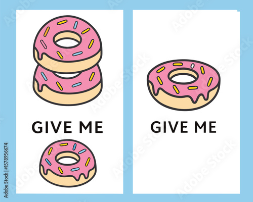 Cartoon Donuts with Pink Frosting and Sprinkles Asking to Be Given Away