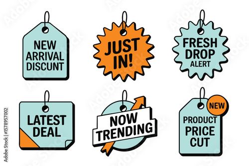 Retail Sale Tags: New Arrivals, Just In, Trending Now!