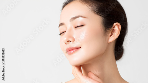 やさしい笑みとツヤ肌が印象的な女性