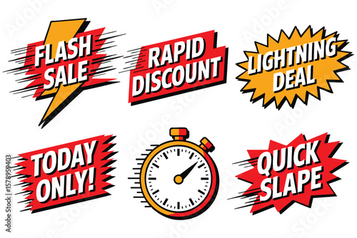Flash Sale Banners: Rapid Discount, Lightning Deal, Today Only, Quick Sale Graphics