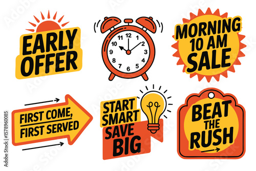 Boost Sales: Vibrant Sale Badges & Early Bird Offer Graphics