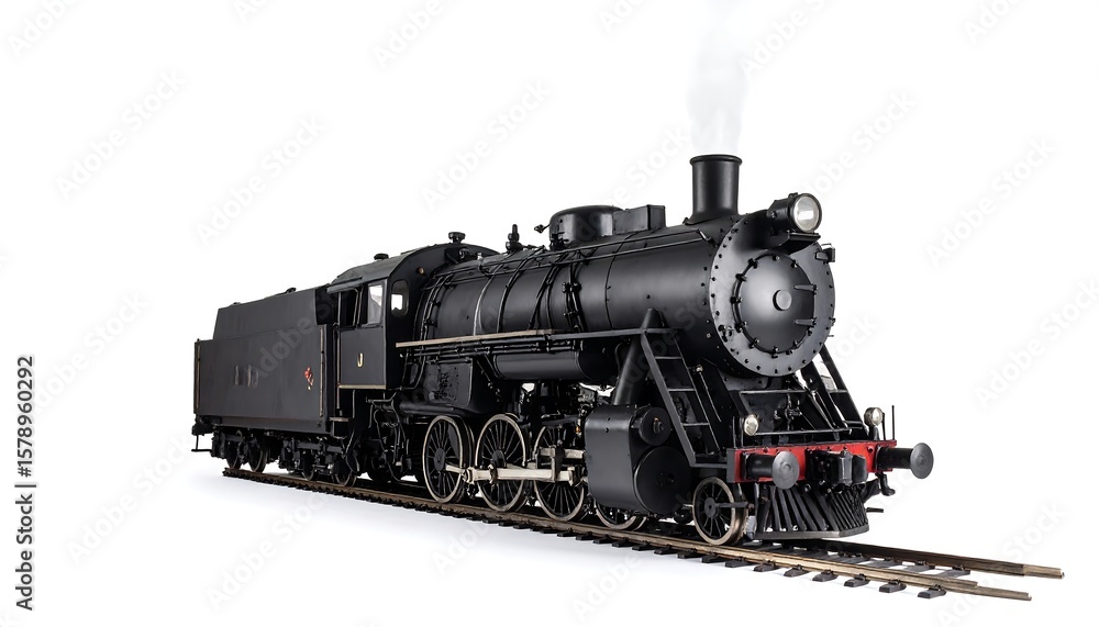Naklejka premium Black steam locomotive on tracks (2)