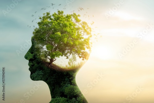 Growth through self-discovery with nature elements represented in a mental landscape