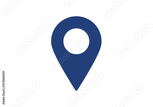 An Abstract Icon Depicting a Dark Blue Location Marker With a White Circle Inside Symbolizing a Geographic Point of Interest Or Navigation Aid