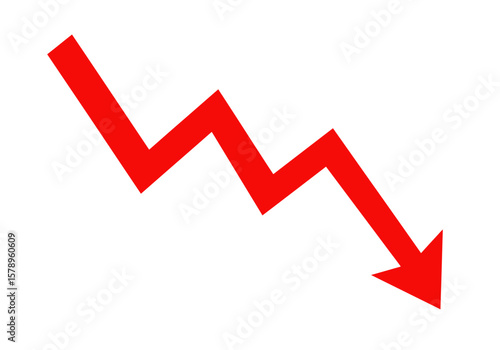 Visualizing the Sharp Decline of an Economic Indicator Represented by a Jagged Red Arrow Pointing Downwards on a White Background Suggesting Financial Downturn and Market Instability