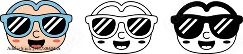 Cartoon face with sunglasses vector illustration summer vibes and cute character design template for kids