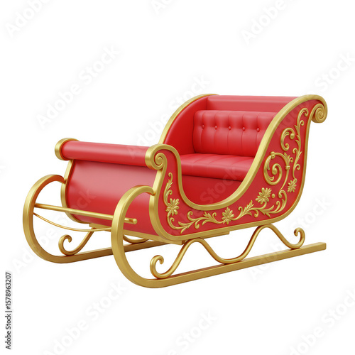 Red and Gold Christmas Sleigh Transparent Background Holiday Decoration