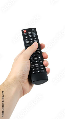 Remote Control In Human Hand With Black Color Isolated Background