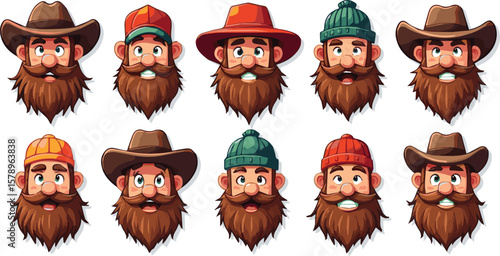 Create a kinds of deferent Cartoon lumberjack emblem set vector art with white background.