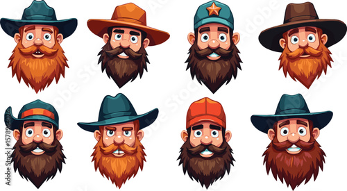 Create a kinds of deferent Cartoon lumberjack emblem set vector art with white background.