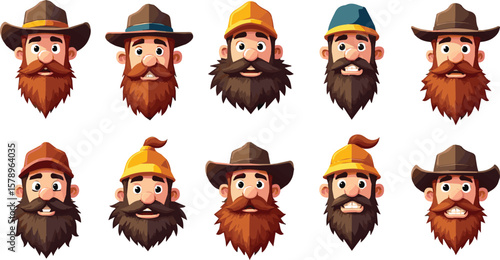 Create a kinds of deferent Cartoon lumberjack emblem set vector art with white background.