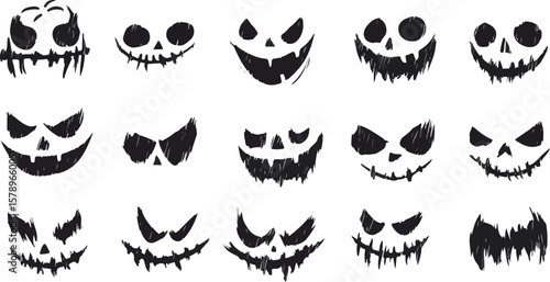 Collection of Spooky Halloween Pumpkin Faces for Carving and Decoration