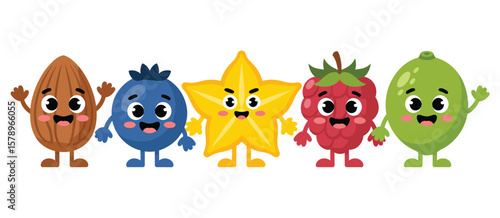 Cute Cartoon Fruits and Nuts